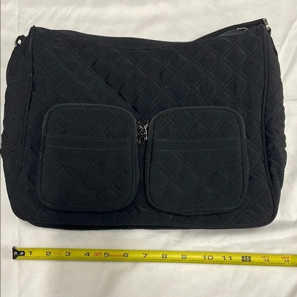 Vera Bradley Black Quilted Microfiber Shoulder Bag Hobo‎ Purse Two Front Pockets - Picture 4 of 7